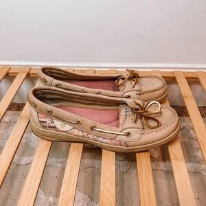 Sperry - Sz 6.5 Tan & Pink Plaid Topsiders